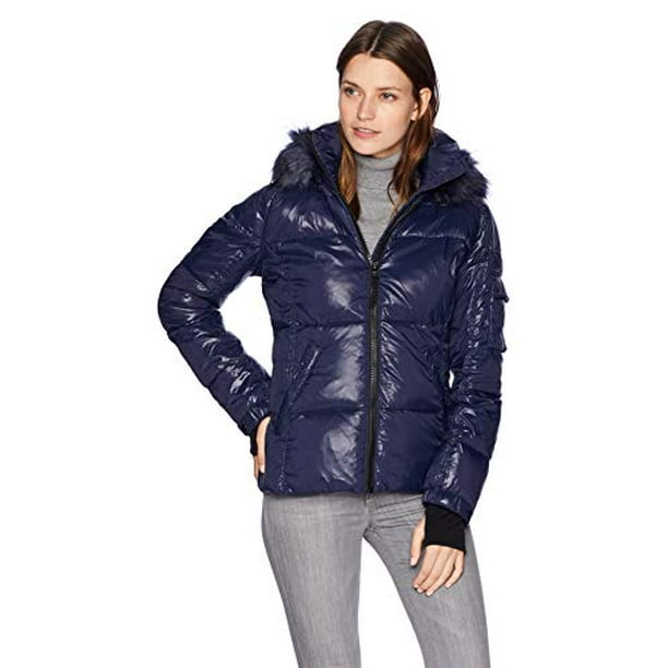 S13 Womens Kylie Faux Fur Trim Puffer Jacket 